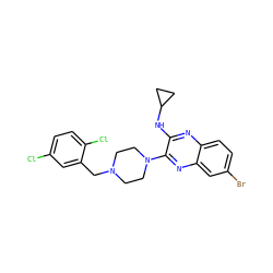 Clc1ccc(Cl)c(CN2CCN(c3nc4cc(Br)ccc4nc3NC3CC3)CC2)c1 ZINC000144432599