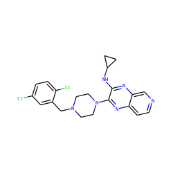 Clc1ccc(Cl)c(CN2CCN(c3nc4ccncc4nc3NC3CC3)CC2)c1 ZINC000653670310