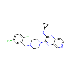 Clc1ccc(Cl)c(CN2CCN(c3nc4cnccc4nc3NC3CC3)CC2)c1 ZINC000653667969