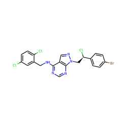 Clc1ccc(Cl)c(CNc2ncnc3c2cnn3C[C@@H](Cl)c2ccc(Br)cc2)c1 ZINC000096272503