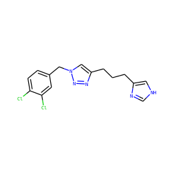 Clc1ccc(Cn2cc(CCCc3c[nH]cn3)nn2)cc1Cl ZINC000066114468