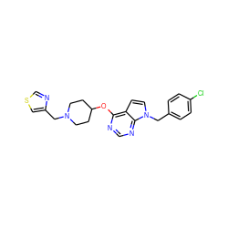Clc1ccc(Cn2ccc3c(OC4CCN(Cc5cscn5)CC4)ncnc32)cc1 ZINC000084602571