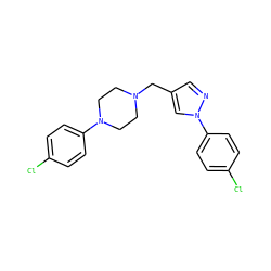 Clc1ccc(N2CCN(Cc3cnn(-c4ccc(Cl)cc4)c3)CC2)cc1 ZINC000045386690