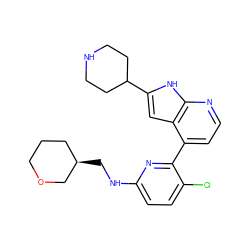 Clc1ccc(NC[C@@H]2CCCOC2)nc1-c1ccnc2[nH]c(C3CCNCC3)cc12 ZINC000220144223