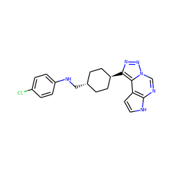 Clc1ccc(NC[C@H]2CC[C@H](c3nnn4cnc5[nH]ccc5c34)CC2)cc1 ZINC001772603590