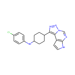 Clc1ccc(NC2CCC(c3nnn4cnc5[nH]ccc5c34)CC2)cc1 ZINC001772617845