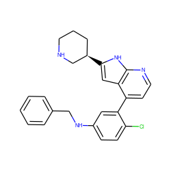 Clc1ccc(NCc2ccccc2)cc1-c1ccnc2[nH]c([C@@H]3CCCNC3)cc12 ZINC000226082072