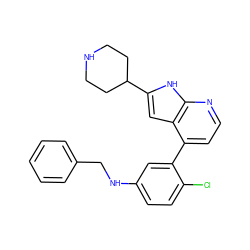 Clc1ccc(NCc2ccccc2)cc1-c1ccnc2[nH]c(C3CCNCC3)cc12 ZINC000226054146