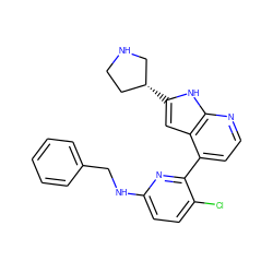 Clc1ccc(NCc2ccccc2)nc1-c1ccnc2[nH]c([C@@H]3CCNC3)cc12 ZINC000220163951