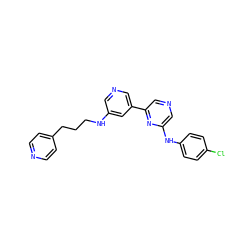 Clc1ccc(Nc2cncc(-c3cncc(NCCCc4ccncc4)c3)n2)cc1 ZINC000013648347