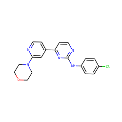 Clc1ccc(Nc2nccc(-c3ccnc(N4CCOCC4)c3)n2)cc1 ZINC000095580587
