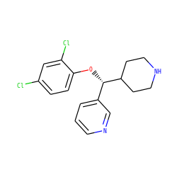 Clc1ccc(O[C@@H](c2cccnc2)C2CCNCC2)c(Cl)c1 ZINC000042966222