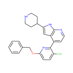 Clc1ccc(OCc2ccccc2)nc1-c1ccnc2[nH]c(C3CCNCC3)cc12 ZINC000220163861