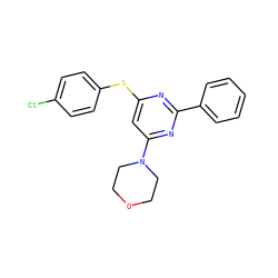 Clc1ccc(Sc2cc(N3CCOCC3)nc(-c3ccccc3)n2)cc1 ZINC000001398528
