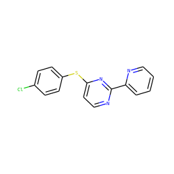 Clc1ccc(Sc2ccnc(-c3ccccn3)n2)cc1 ZINC000038156547