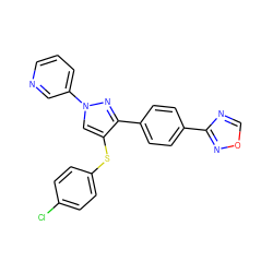 Clc1ccc(Sc2cn(-c3cccnc3)nc2-c2ccc(-c3ncon3)cc2)cc1 ZINC000117648113