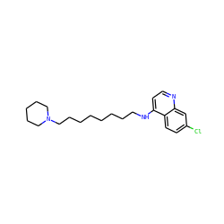 Clc1ccc2c(NCCCCCCCCN3CCCCC3)ccnc2c1 ZINC000013472669