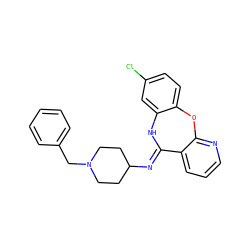 Clc1ccc2c(c1)N/C(=N\C1CCN(Cc3ccccc3)CC1)c1cccnc1O2 ZINC000084616991