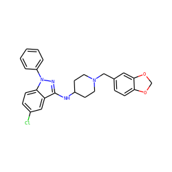 Clc1ccc2c(c1)c(NC1CCN(Cc3ccc4c(c3)OCO4)CC1)nn2-c1ccccc1 ZINC000028529513
