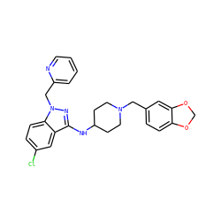 Clc1ccc2c(c1)c(NC1CCN(Cc3ccc4c(c3)OCO4)CC1)nn2Cc1ccccn1 ZINC000028529893