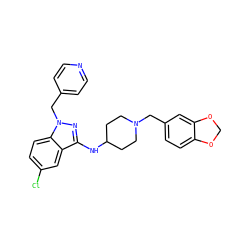 Clc1ccc2c(c1)c(NC1CCN(Cc3ccc4c(c3)OCO4)CC1)nn2Cc1ccncc1 ZINC000028530117