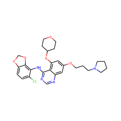 Clc1ccc2c(c1Nc1ncnc3cc(OCCCN4CCCC4)cc(OC4CCOCC4)c13)OCO2 ZINC000014949425