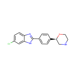 Clc1ccc2nc(-c3ccc([C@@H]4CNCCO4)cc3)[nH]c2c1 ZINC000205110090