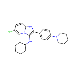 Clc1ccc2nc(-c3ccc(N4CCCCC4)cc3)c(NC3CCCCC3)n2c1 ZINC000073297183
