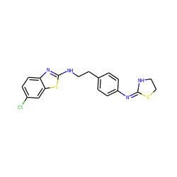 Clc1ccc2nc(NCCc3ccc(/N=C4\NCCS4)cc3)sc2c1 ZINC000049032988