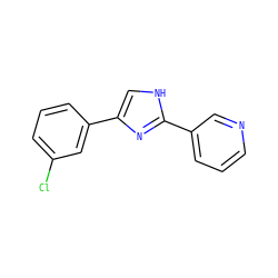 Clc1cccc(-c2c[nH]c(-c3cccnc3)n2)c1 ZINC000013553744