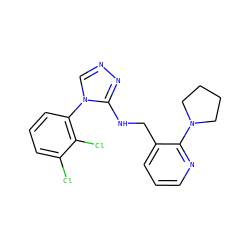 Clc1cccc(-n2cnnc2NCc2cccnc2N2CCCC2)c1Cl ZINC000029126408