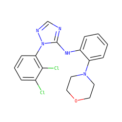 Clc1cccc(-n2ncnc2Nc2ccccc2N2CCOCC2)c1Cl ZINC000029126456