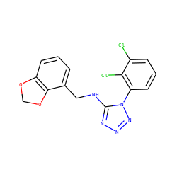 Clc1cccc(-n2nnnc2NCc2cccc3c2OCO3)c1Cl ZINC000071334154