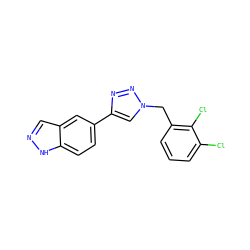 Clc1cccc(Cn2cc(-c3ccc4[nH]ncc4c3)nn2)c1Cl ZINC000066079059