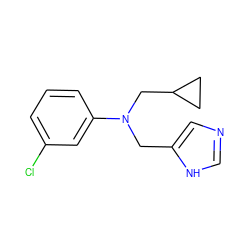 Clc1cccc(N(Cc2cnc[nH]2)CC2CC2)c1 ZINC000043194979