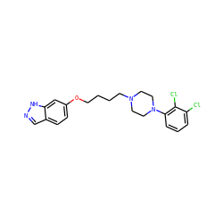 Clc1cccc(N2CCN(CCCCOc3ccc4cn[nH]c4c3)CC2)c1Cl ZINC000095552916