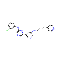 Clc1cccc(Nc2cncc(-c3cncc(NCCCCc4ccncc4)c3)n2)c1 ZINC000013648409