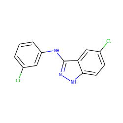 Clc1cccc(Nc2n[nH]c3ccc(Cl)cc23)c1 ZINC000137627050