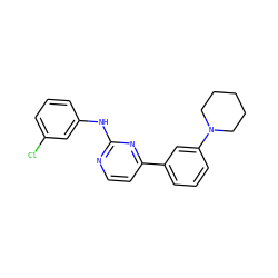 Clc1cccc(Nc2nccc(-c3cccc(N4CCCCC4)c3)n2)c1 ZINC000029126190