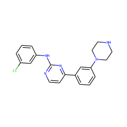 Clc1cccc(Nc2nccc(-c3cccc(N4CCNCC4)c3)n2)c1 ZINC000029126316