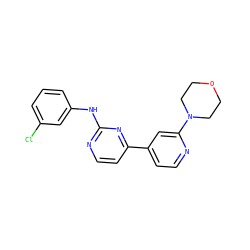 Clc1cccc(Nc2nccc(-c3ccnc(N4CCOCC4)c3)n2)c1 ZINC000095573216