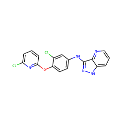 Clc1cccc(Oc2ccc(Nc3n[nH]c4cccnc34)cc2Cl)n1 ZINC000146671002