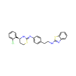 Clc1ccccc1[C@@H]1CCS/C(=N\c2ccc(CCNc3nc4ccccc4s3)cc2)N1 ZINC000049035149
