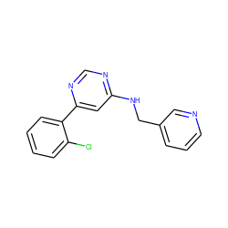 Clc1ccccc1-c1cc(NCc2cccnc2)ncn1 ZINC000004258479