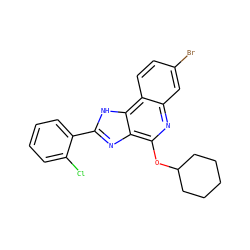 Clc1ccccc1-c1nc2c(OC3CCCCC3)nc3cc(Br)ccc3c2[nH]1 ZINC000073222623