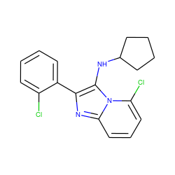Clc1ccccc1-c1nc2cccc(Cl)n2c1NC1CCCC1 ZINC000117662236