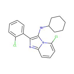 Clc1ccccc1-c1nc2cccc(Cl)n2c1NC1CCCCC1 ZINC000072177643