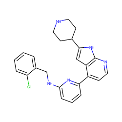 Clc1ccccc1CNc1cccc(-c2ccnc3[nH]c(C4CCNCC4)cc23)n1 ZINC000220267237