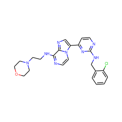 Clc1ccccc1CNc1nccc(-c2cnc3c(NCCN4CCOCC4)nccn23)n1 ZINC000169701275