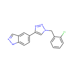 Clc1ccccc1Cn1cc(-c2ccc3[nH]ncc3c2)nn1 ZINC000066077190